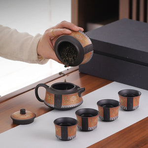 chinese tea set bronze color pouring tea