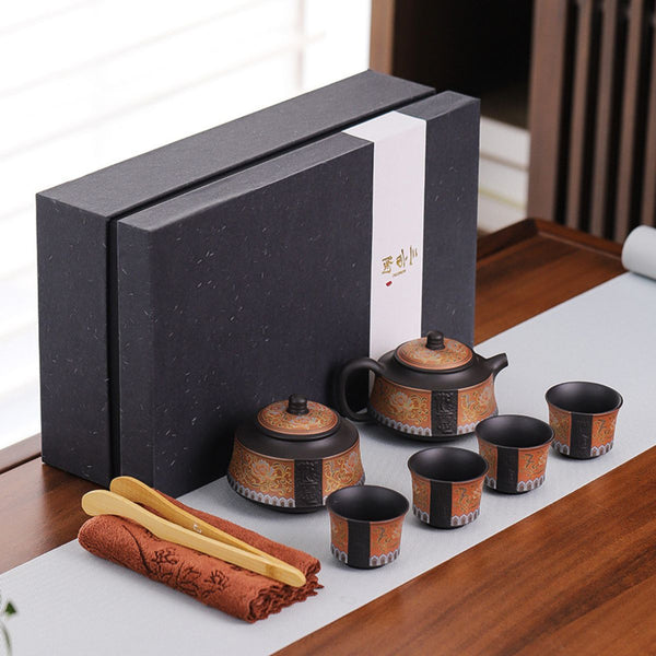 zhen chinese tea set bronze brown presentation table