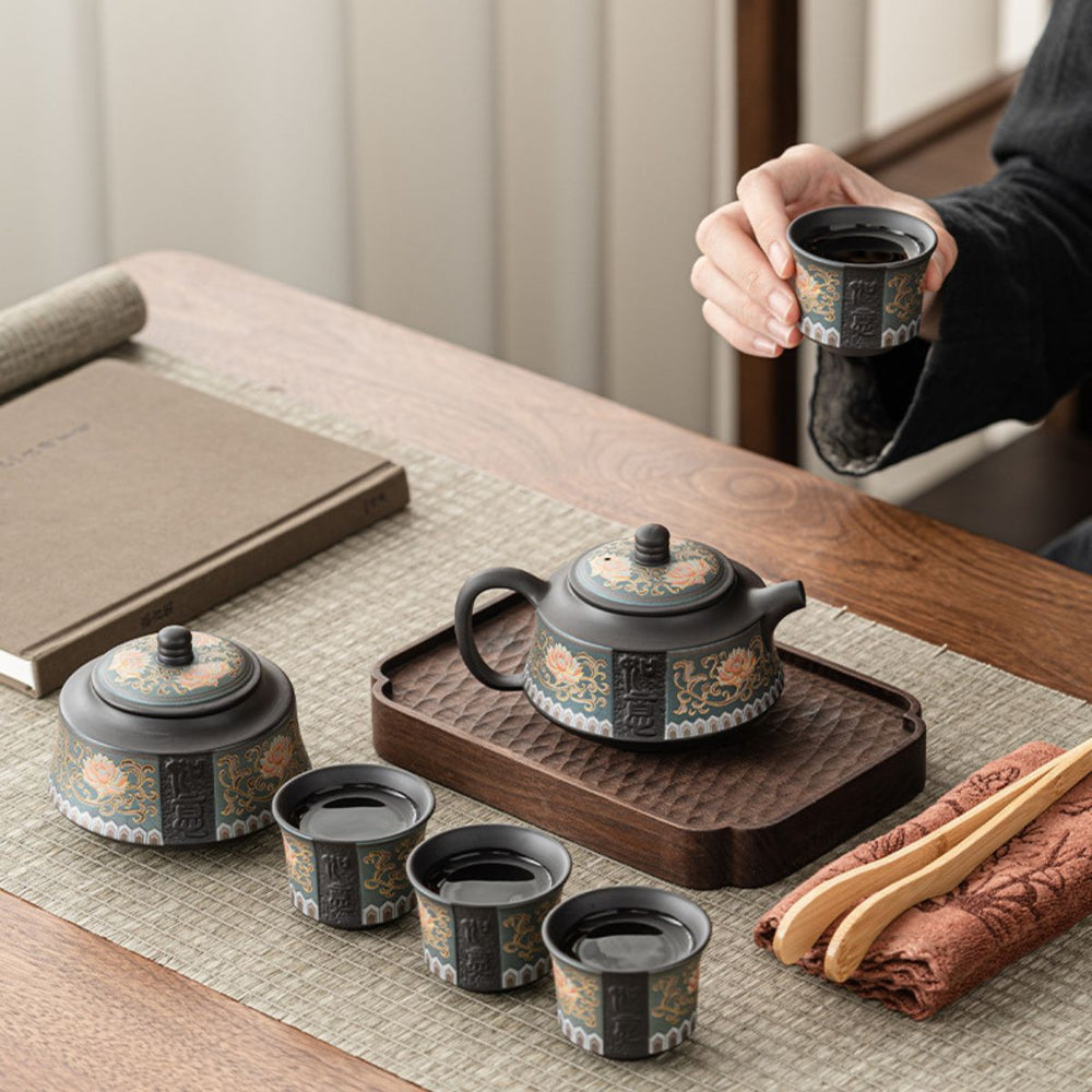 Zhen Chinese Tea Set – 225ml Ceramic Teapot & 4 Cups – Jade Green